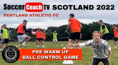 SoccerCoachTV UK Tour 2022. Edinburgh, Scotland. Try this FUN Pre Warm Up "Ball Control Game".